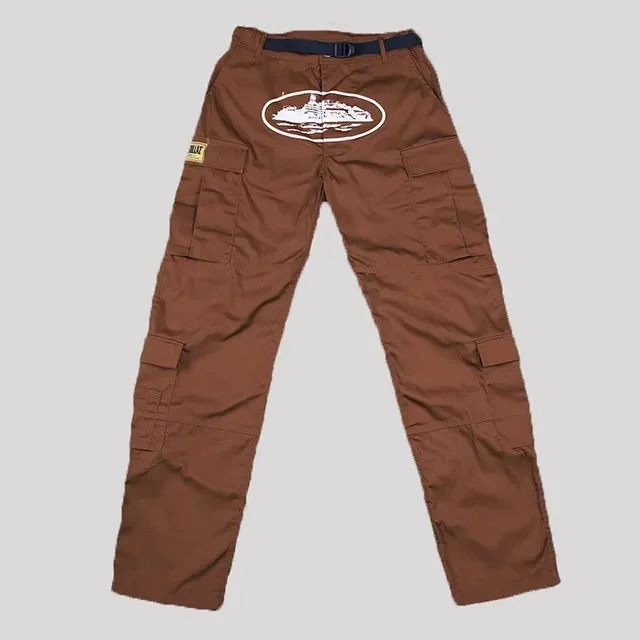 a brown pants with a white design on it