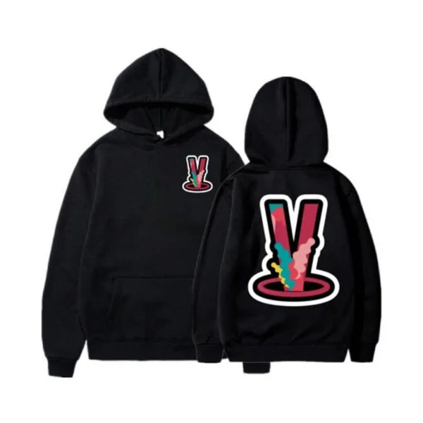 a black hoodie with a logo on it